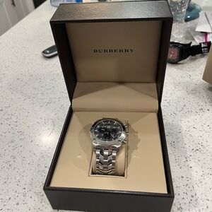 Burberry Men’s Silver Stainless Steel Chronograph Watch - Silver/Black
